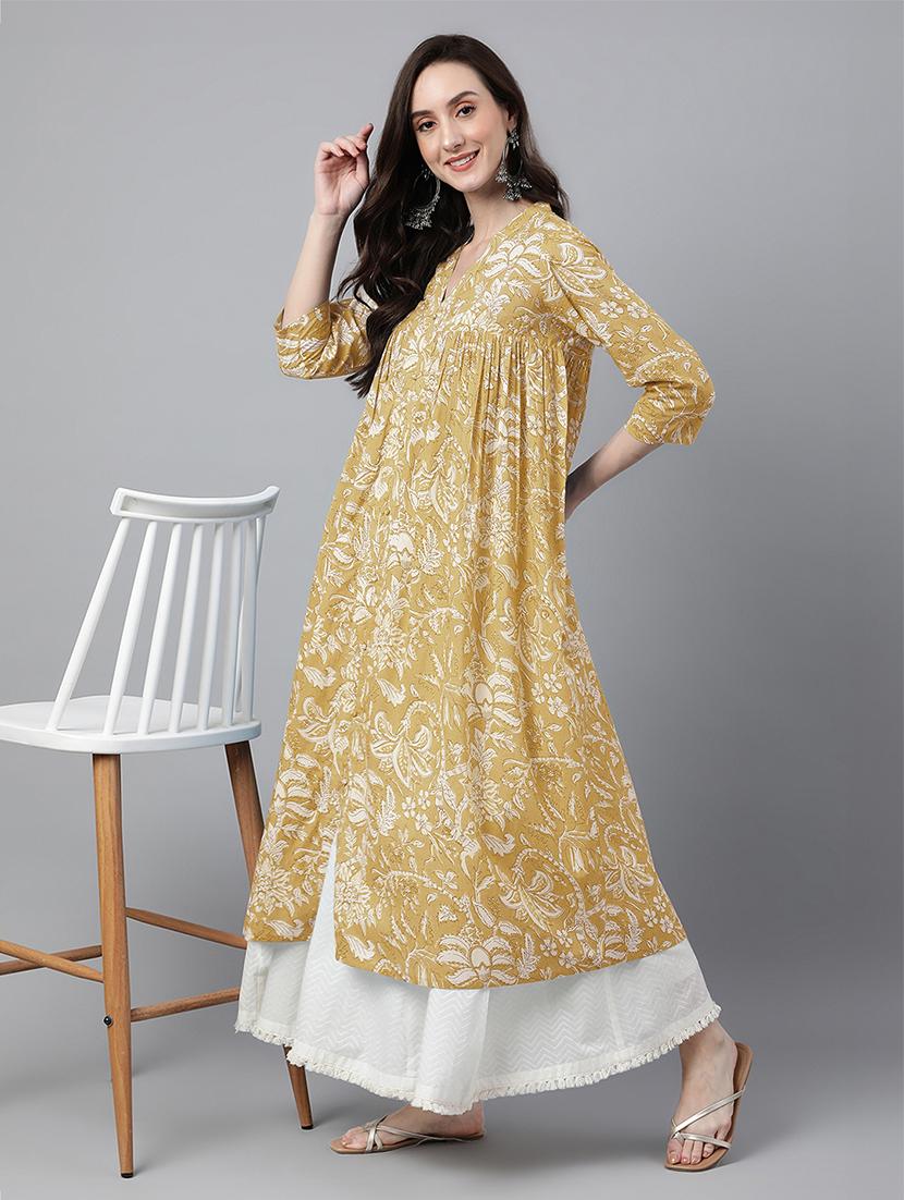 women floral three quarter sleeve flared kurta - 21688829 - Zoom Image - 0