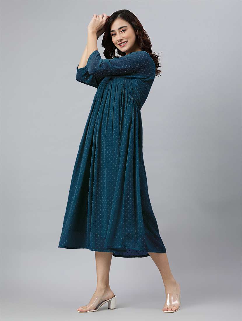 women self design three quarter sleeve flared kurta - 21688834 - Standard Image - 2