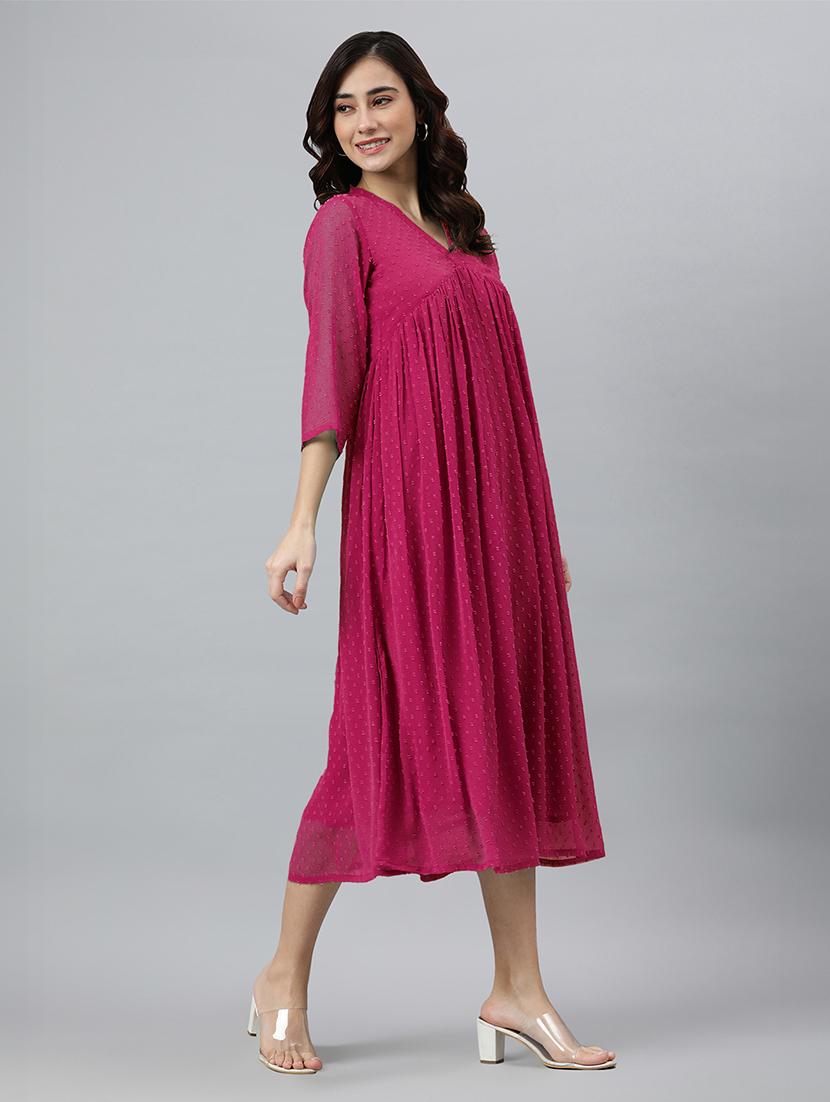 women self design three quarter sleeve flared kurta - 21688835 - Standard Image - 2