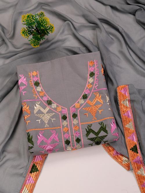 women embroidered unstitched suit set with dupatta - 21688895 -  Standard Image - 0