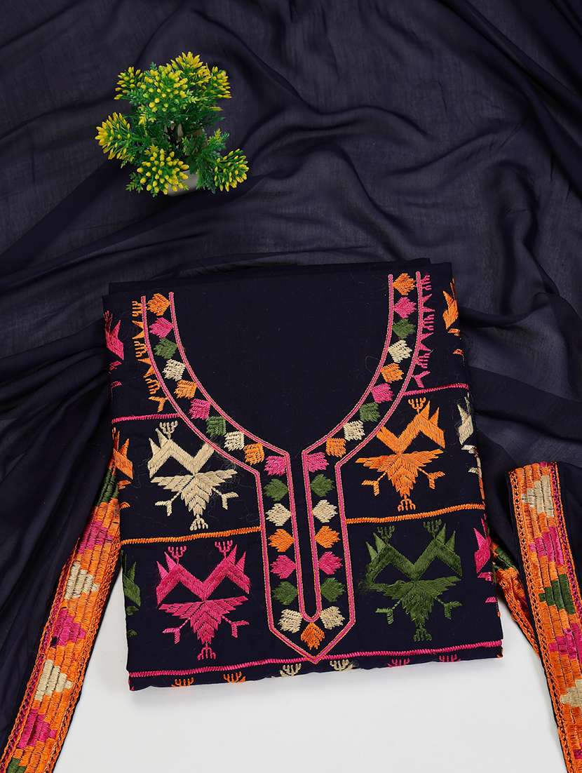 women embroidered unstitched suit set with dupatta