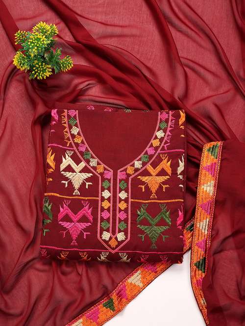 women embroidered unstitched suit set with dupatta - 21688898 - Standard Image - 0