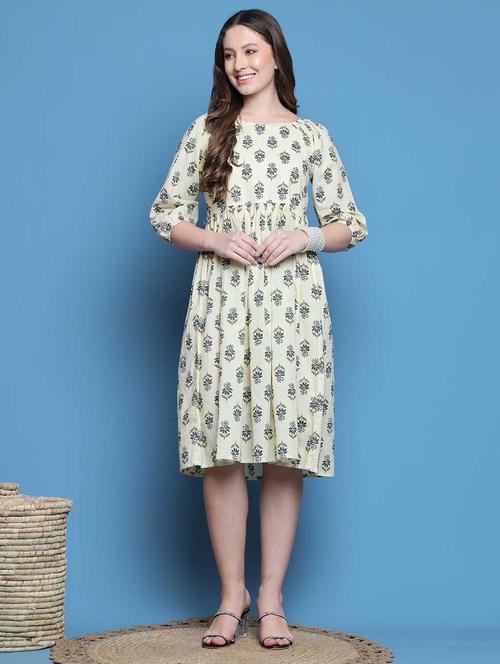 women off white floral printed a-line dress - 21688969 - Standard Image - 0