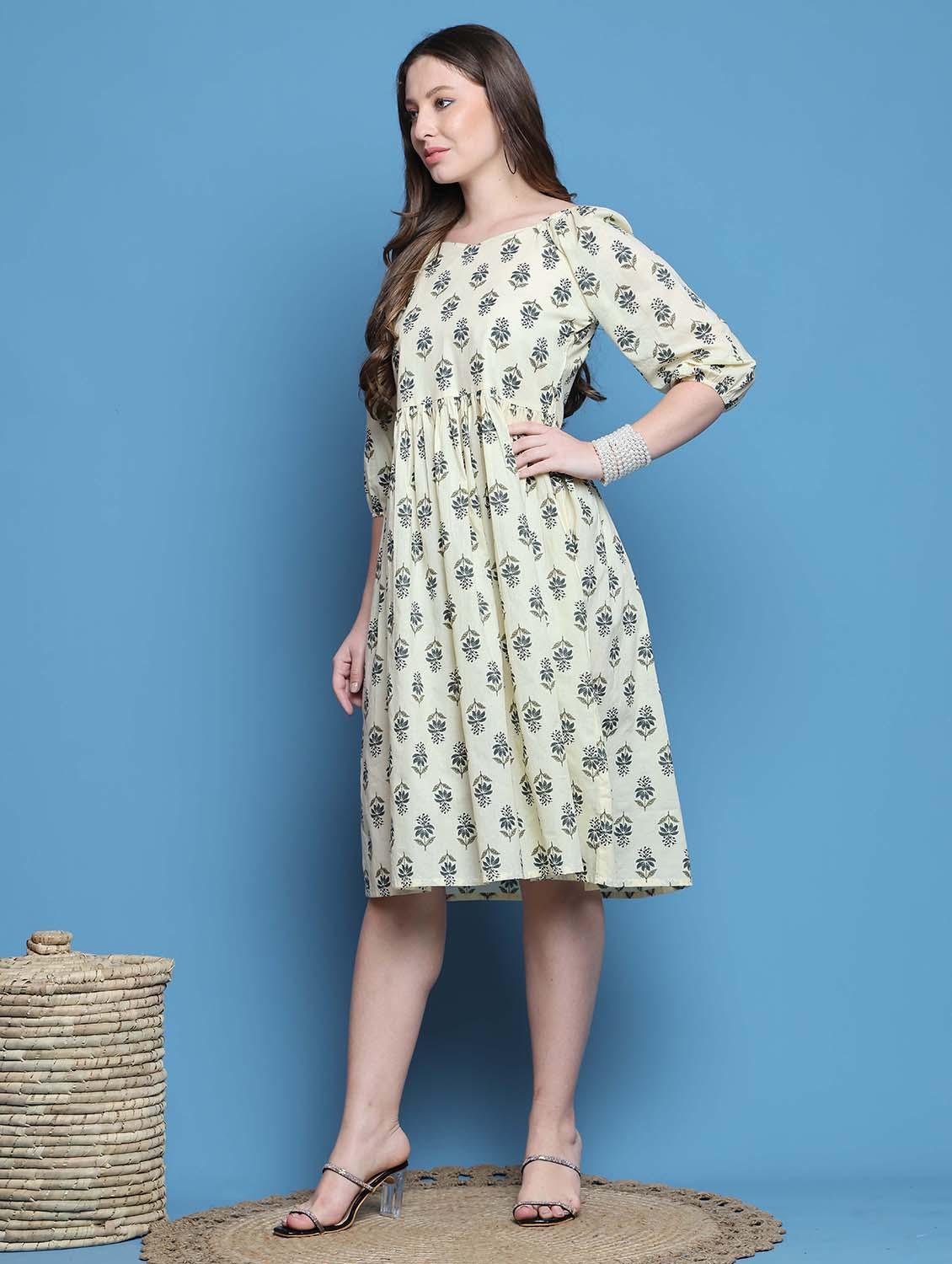 women off white floral printed a-line dress - 21688969 - Standard Image - 2