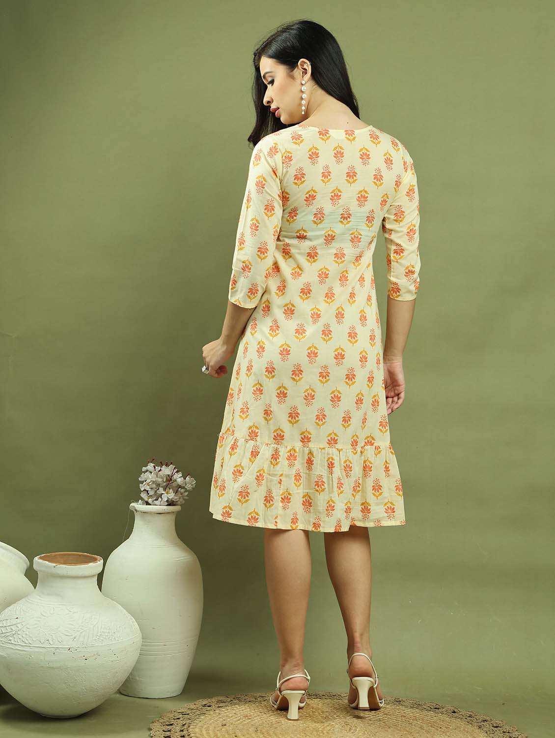 women cream floral printed tiered dress - 21688970 -  Standard Image - 2