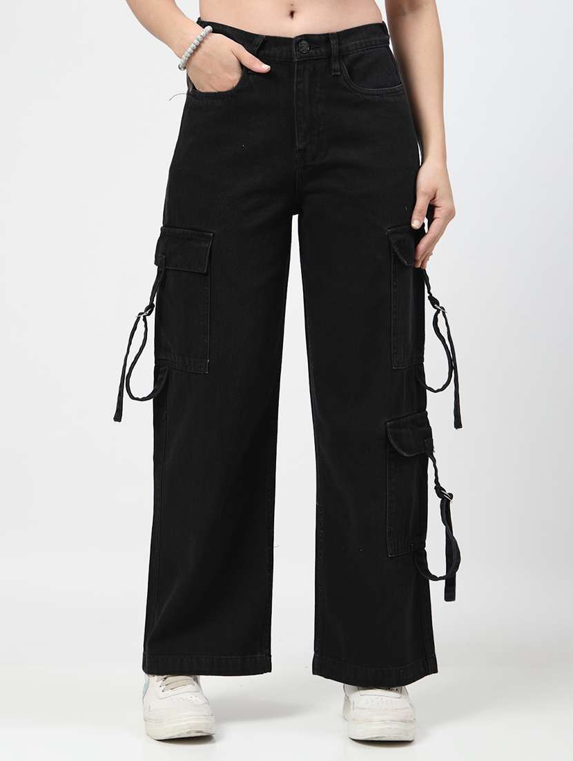 women mid rise solid cargo