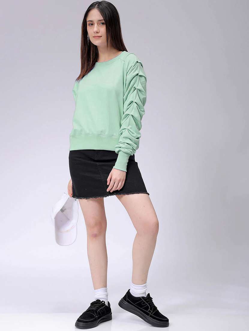 women green solid puff sleeve top - 21688977 - Standard Image - 2