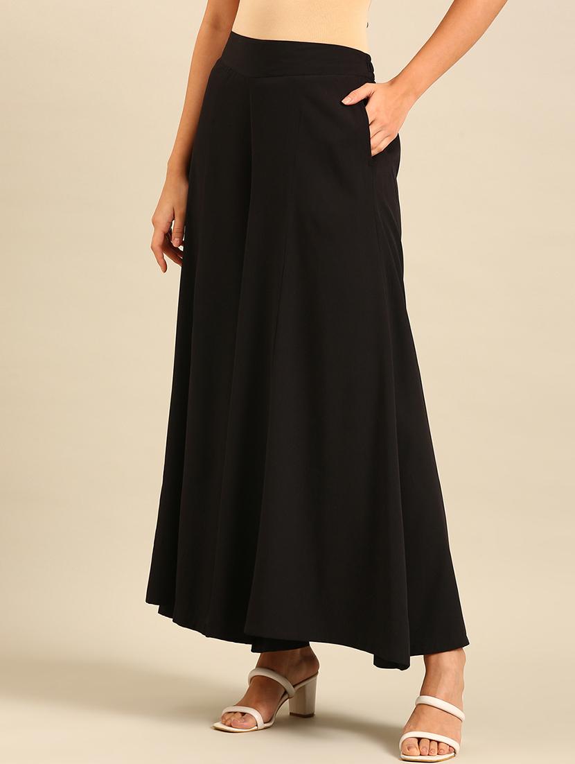 women solid mid rise wide leg palazzo - 21689002 - Standard Image - 2