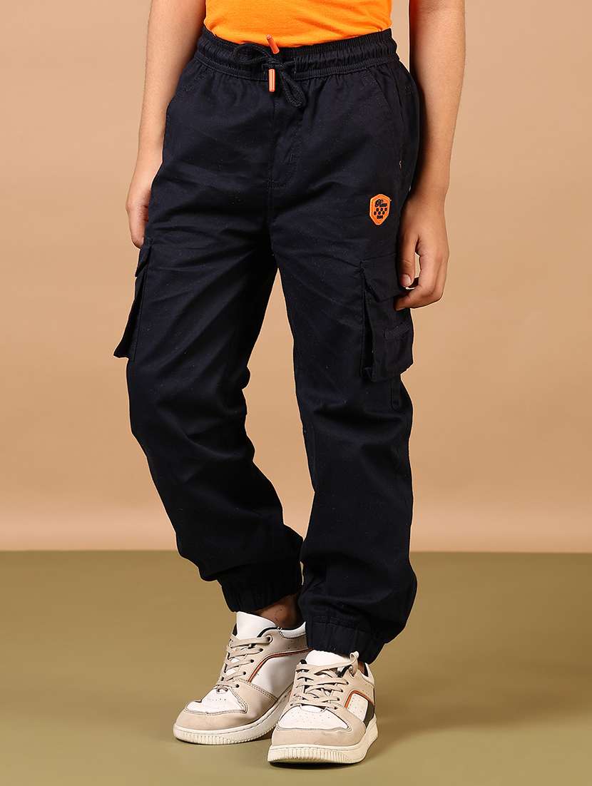 boys navy blue mid rise plain cargo - 21689415 -  Standard Image - 2