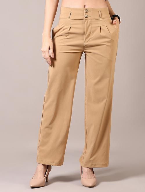 women solid mid rise straight trouser - 21689431 -  Standard Image - 0