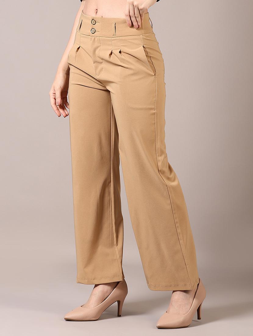 women solid mid rise straight trouser - 21689431 - Standard Image - 2