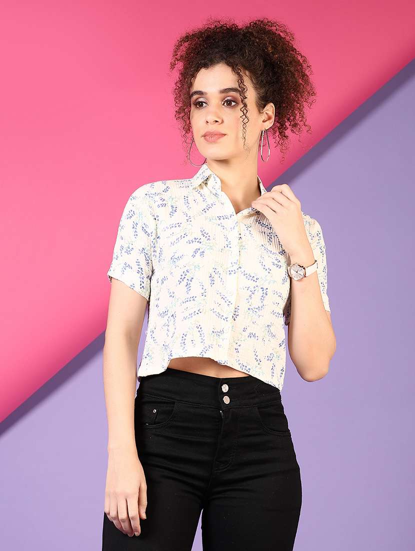 women off white printed short sleeve regular fit  shirt