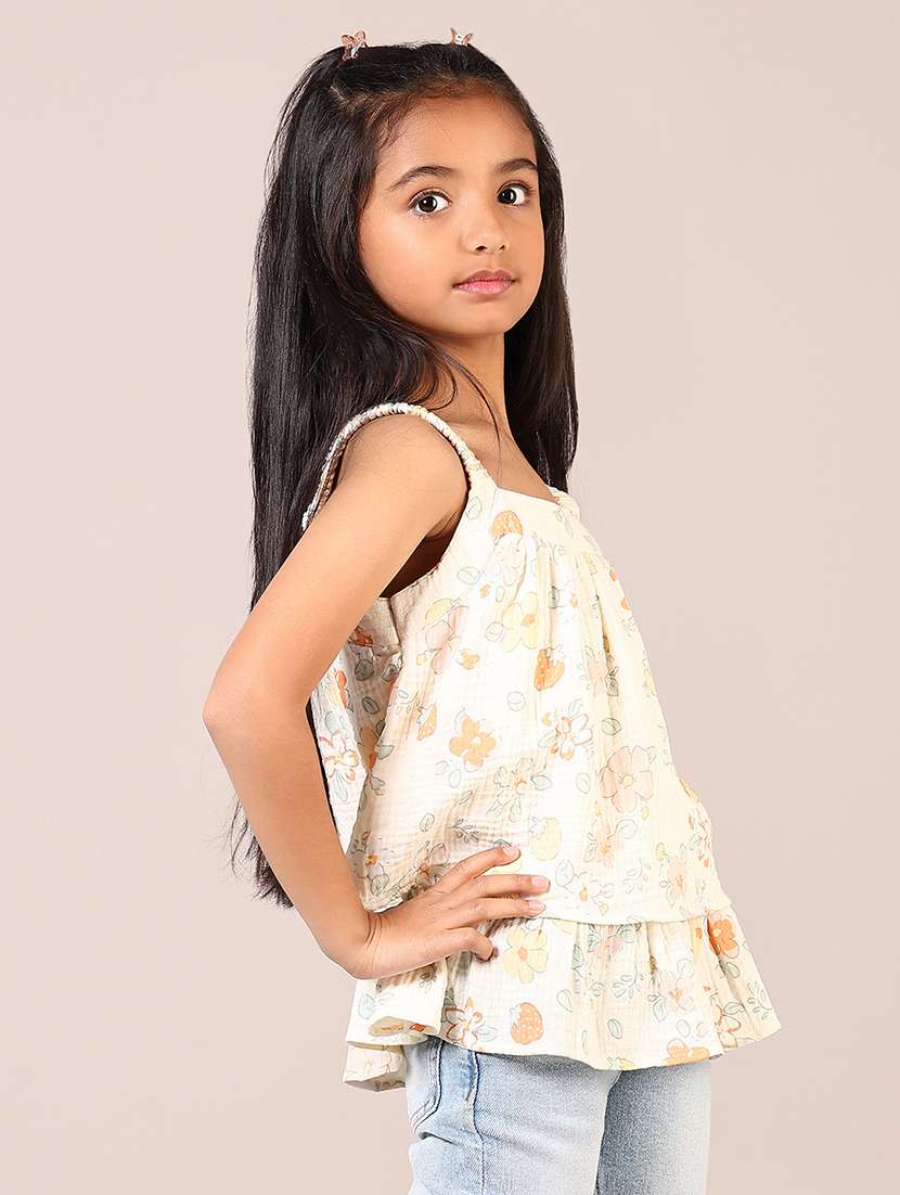 girls cream printed shoulder strap top - 21689460 -  Standard Image - 2