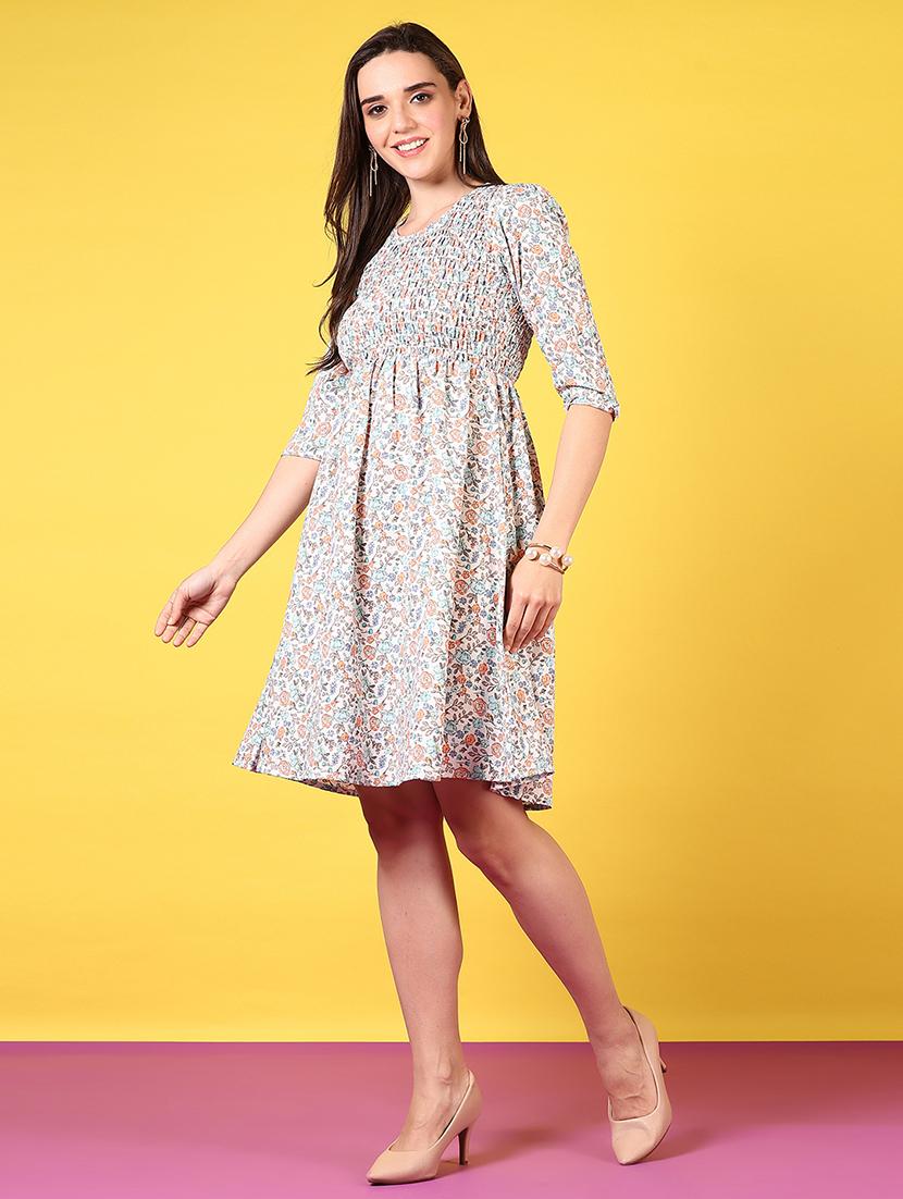 orange cotton fit & flare dress - 21689470 - Standard Image - 2