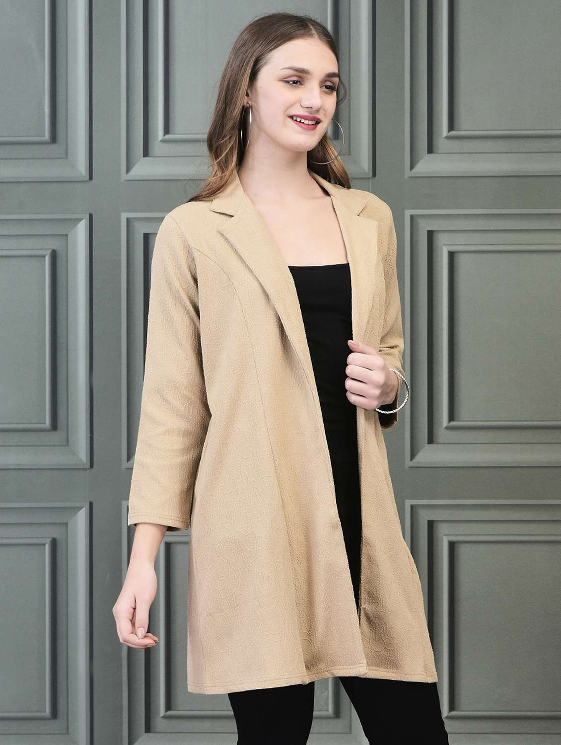 women beige long sleeve regular shrug - 21689616 -  Standard Image - 2