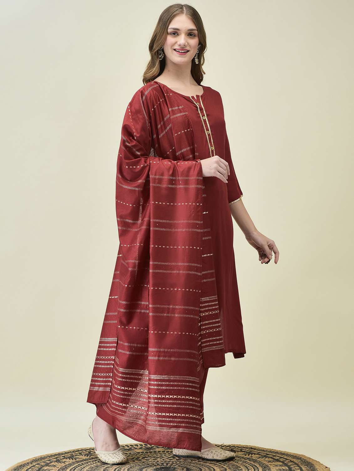 women three quarter sleeve kurta pant with dupatta set - 21689734 -  Standard Image - 2