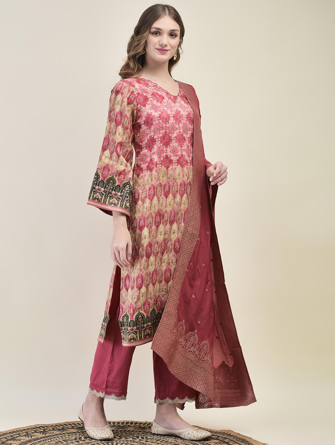 women pink long sleeve kurta pant with dupatta set - 21689748 - Standard Image - 2