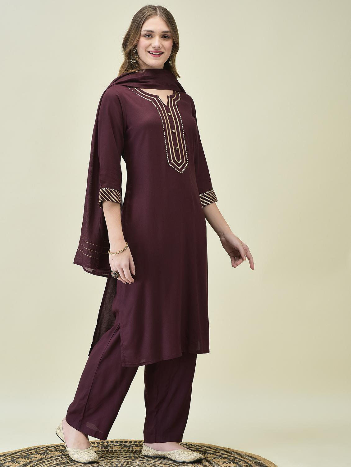 women three quarter sleeve kurta pant with dupatta set - 21689749 - Standard Image - 2
