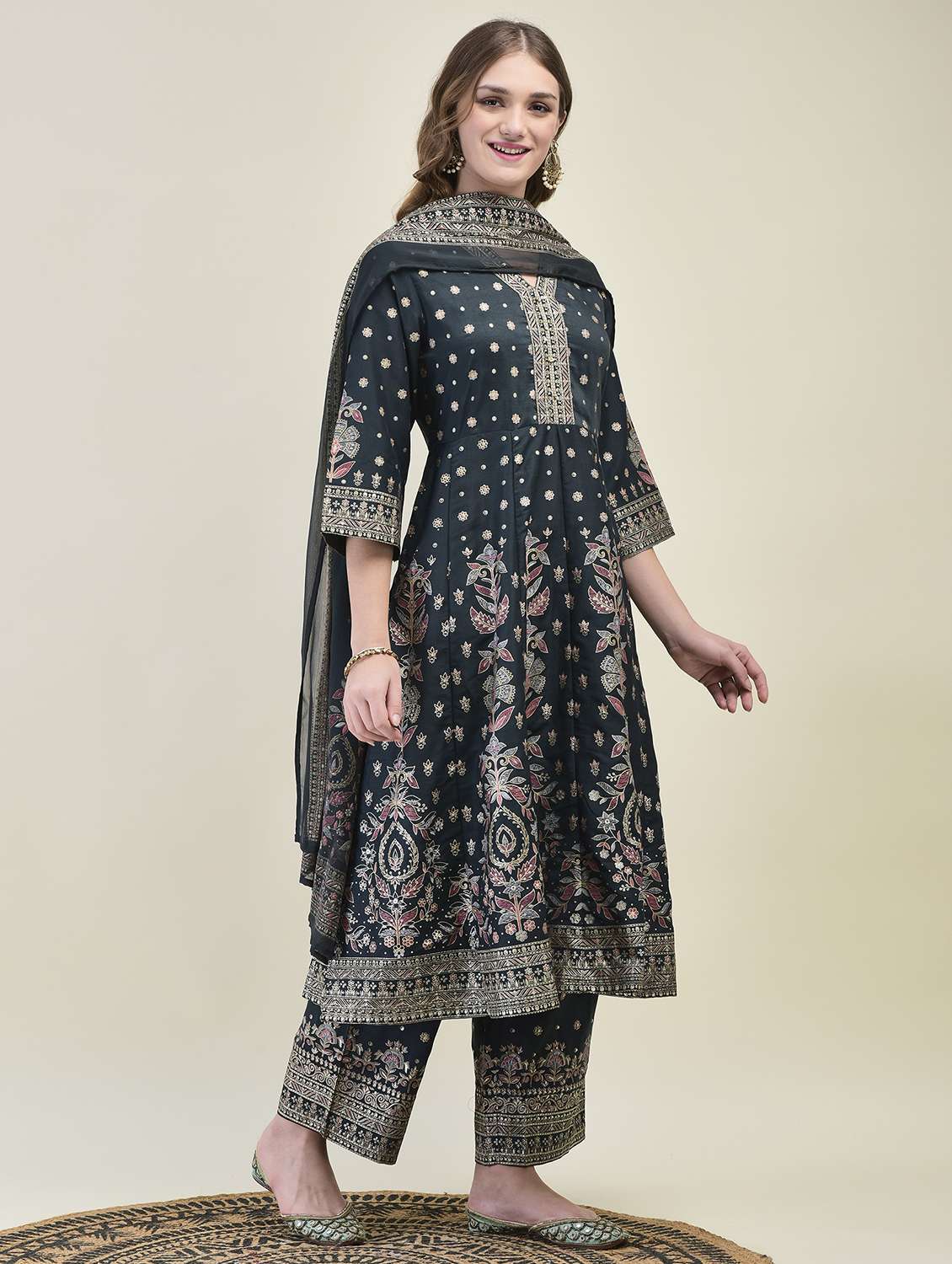 women three quarter sleeve kurta pant with dupatta set - 21689752 -  Standard Image - 2