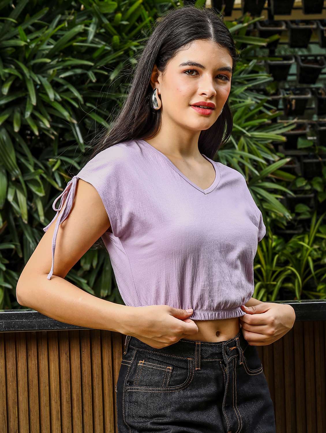 women solid short sleeves crop top - 21689847 -  Standard Image - 2