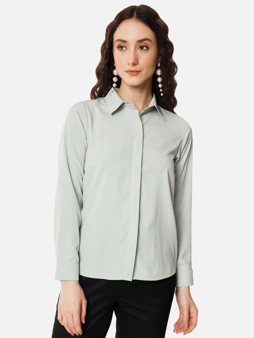 women long sleeves solid regular shirt