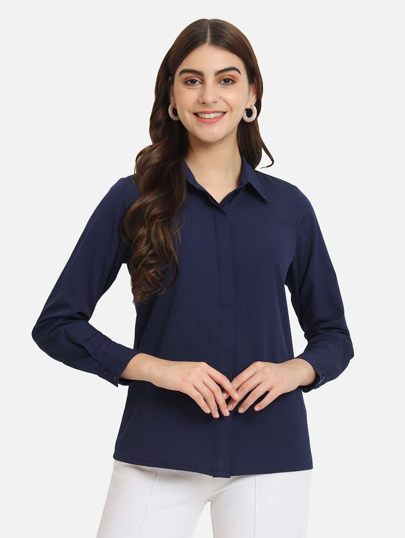 women long sleeves solid regular shirt