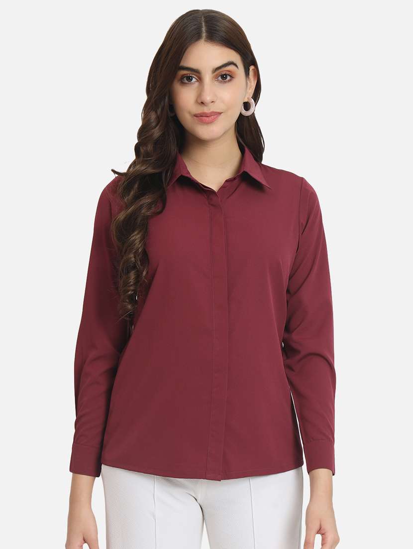 women long sleeves solid regular shirt