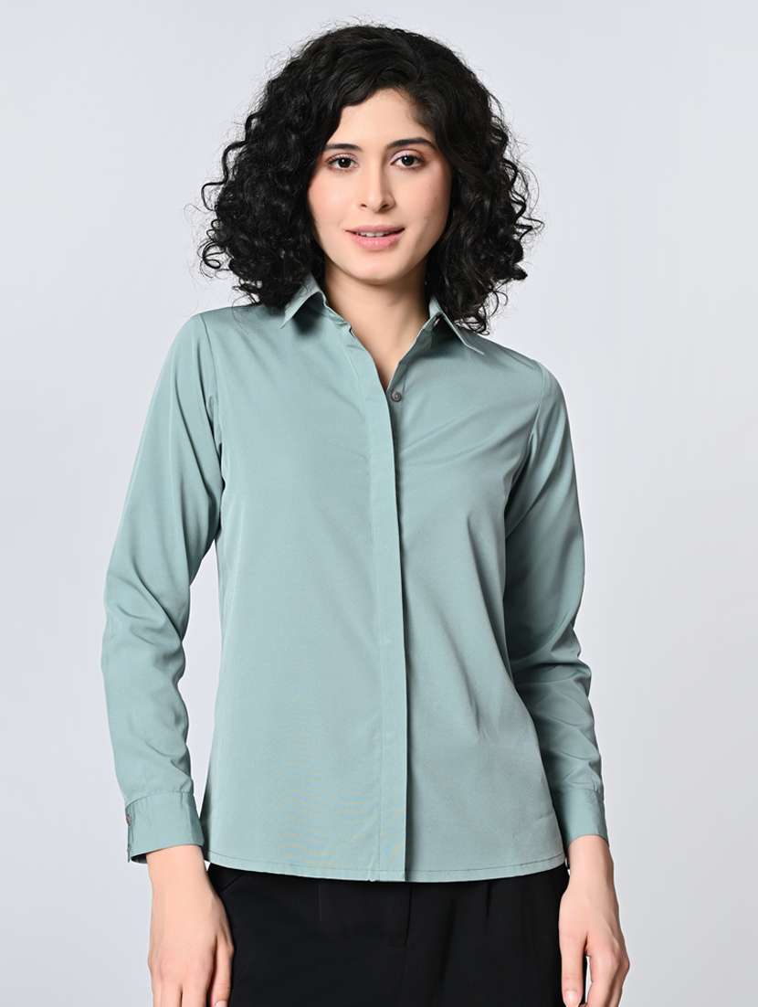 women long sleeves solid regular shirt