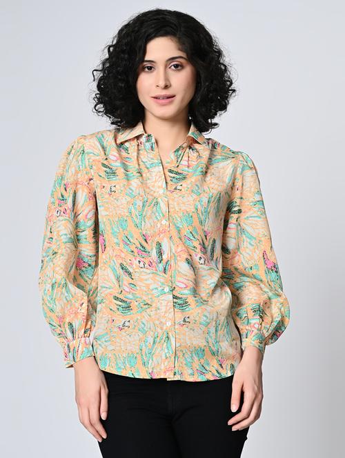 women printed collared puff sleeeves regular shirt - 21689894 - Standard Image - 0