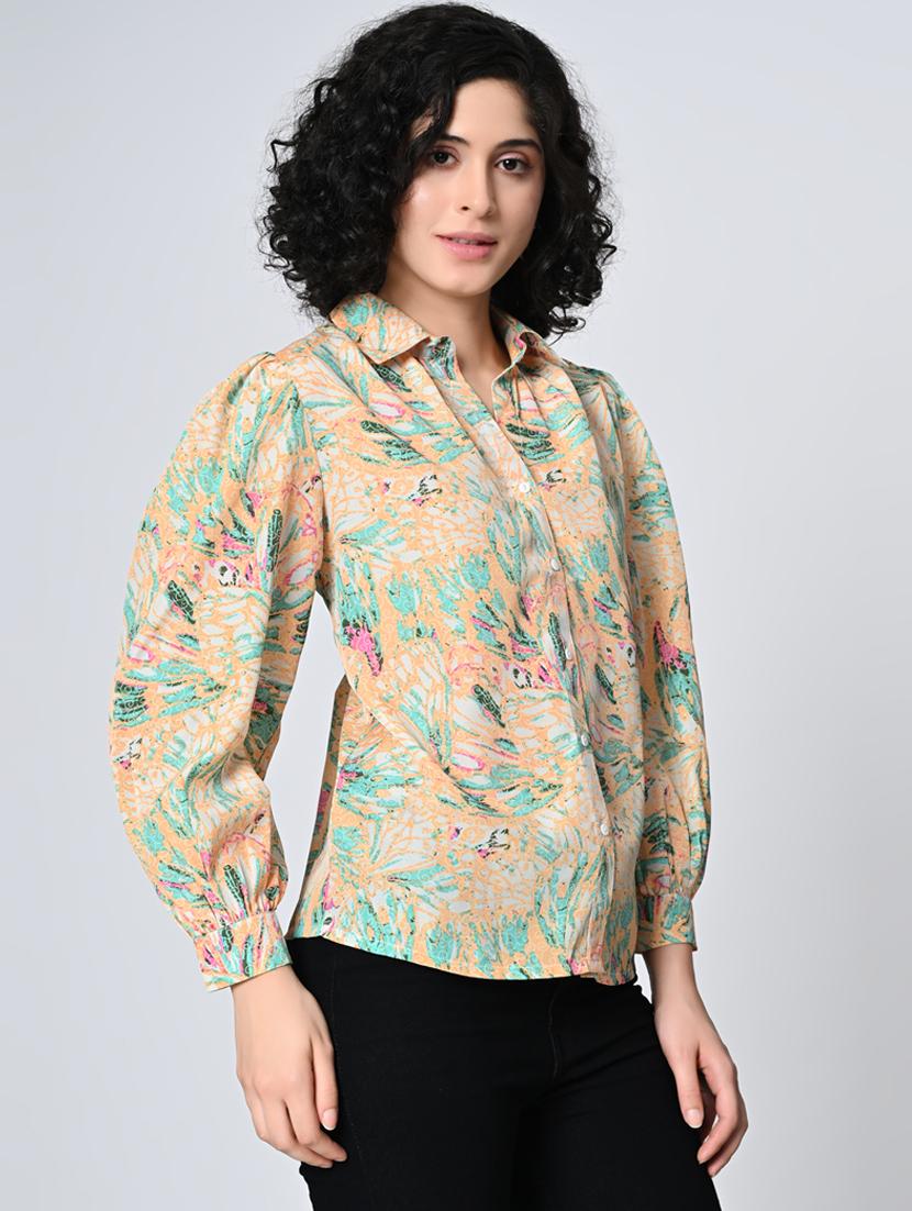 women printed collared puff sleeeves regular shirt - 21689894 - Standard Image - 2