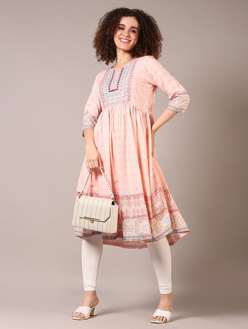 women round neck embroidered flared kurta - 21689995 -  Standard Image - 0