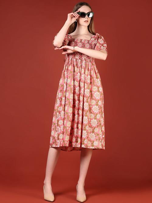 women floral printed puff sleeves fit & flare dress - 21689998 -  Standard Image - 0