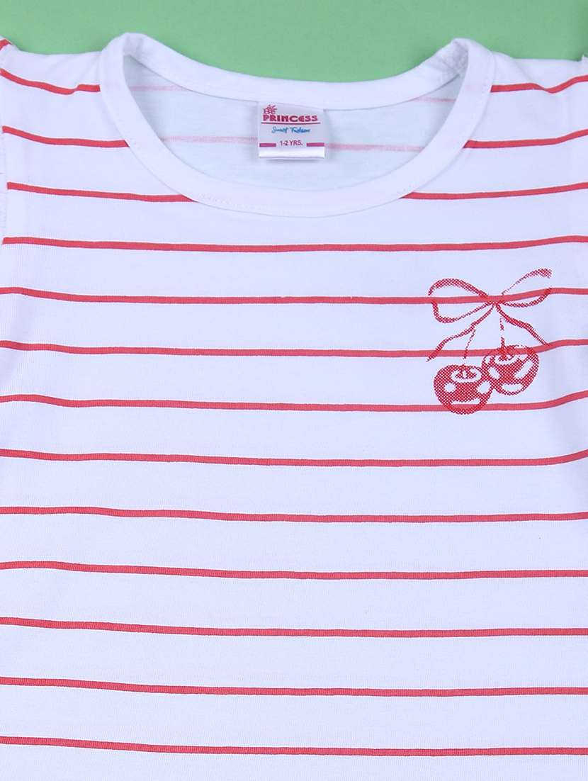 girls round neck striped t-shirt & shorts set - 21690002 -  Standard Image - 2