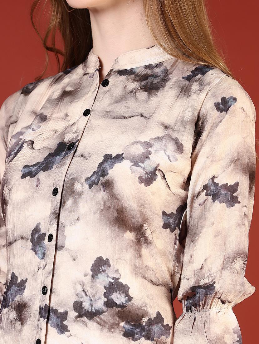 women printed three quarter sleeve shirt dress - 21690008 - Standard Image - 2