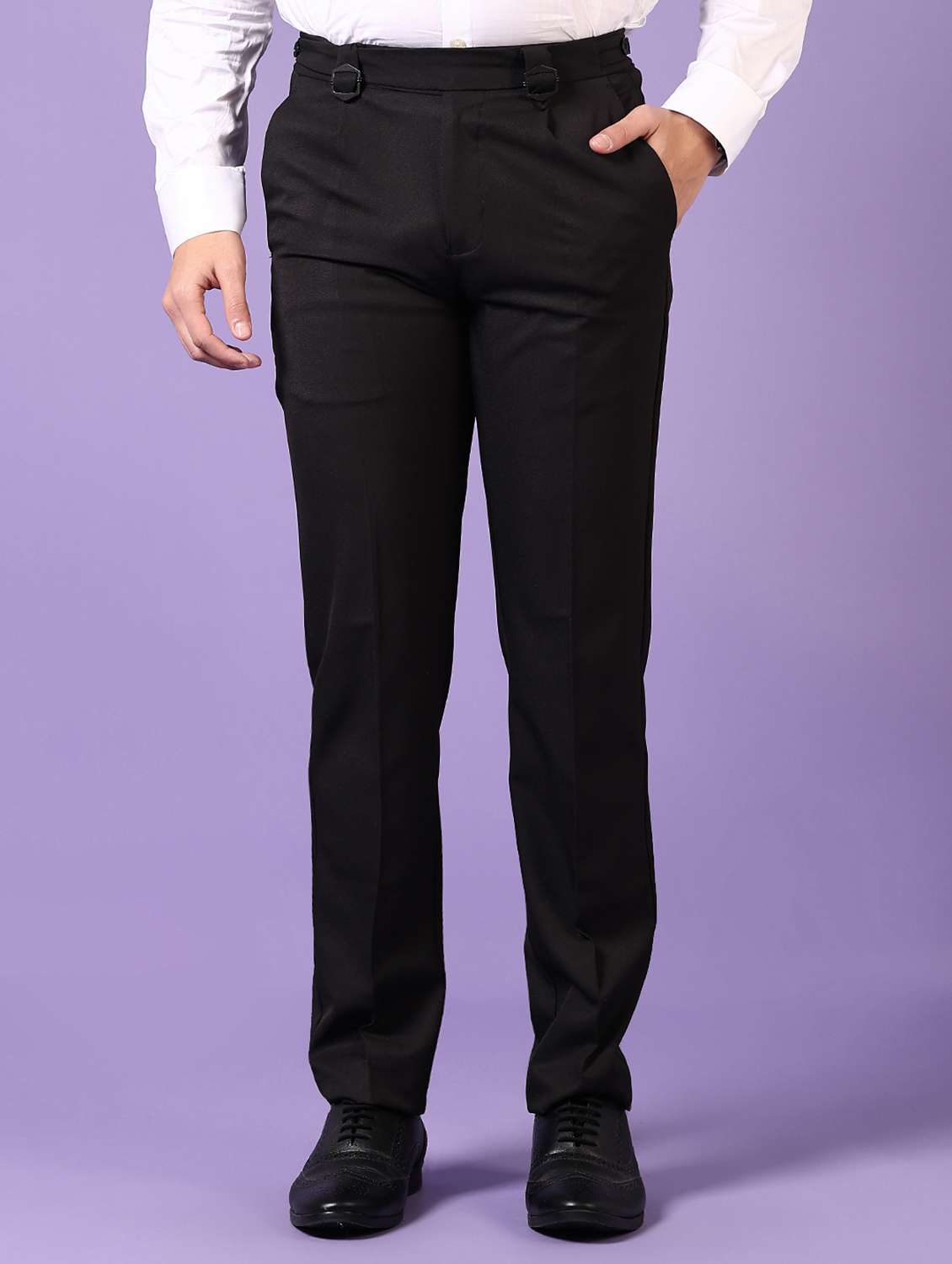 men black solid mid rise formal trouser