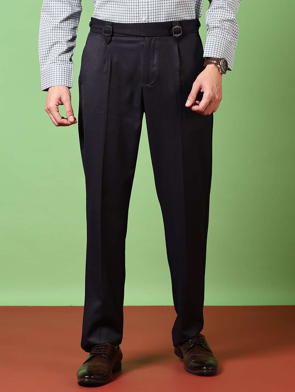 men black solid mid rise formal trouser