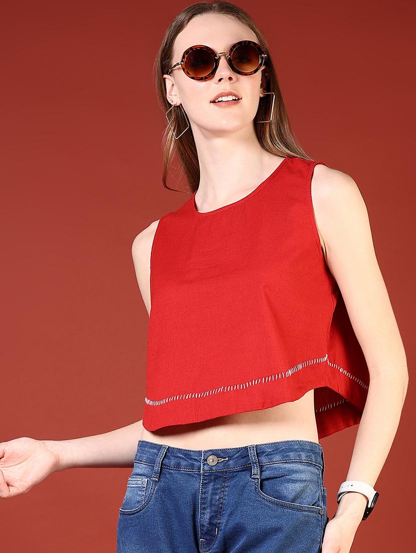 women red solid sleeveless crop top - 21690021 - Zoom Image - 0