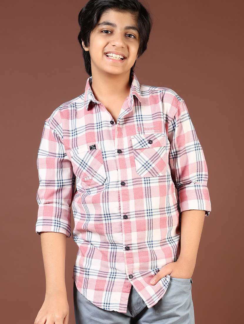 boys checkered long sleeve casual shirt