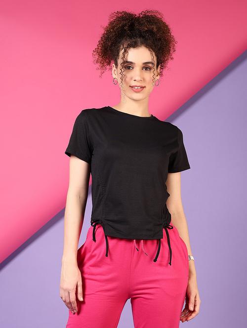 women black solid short sleeve t-shirt - 21690046 - Standard Image - 0