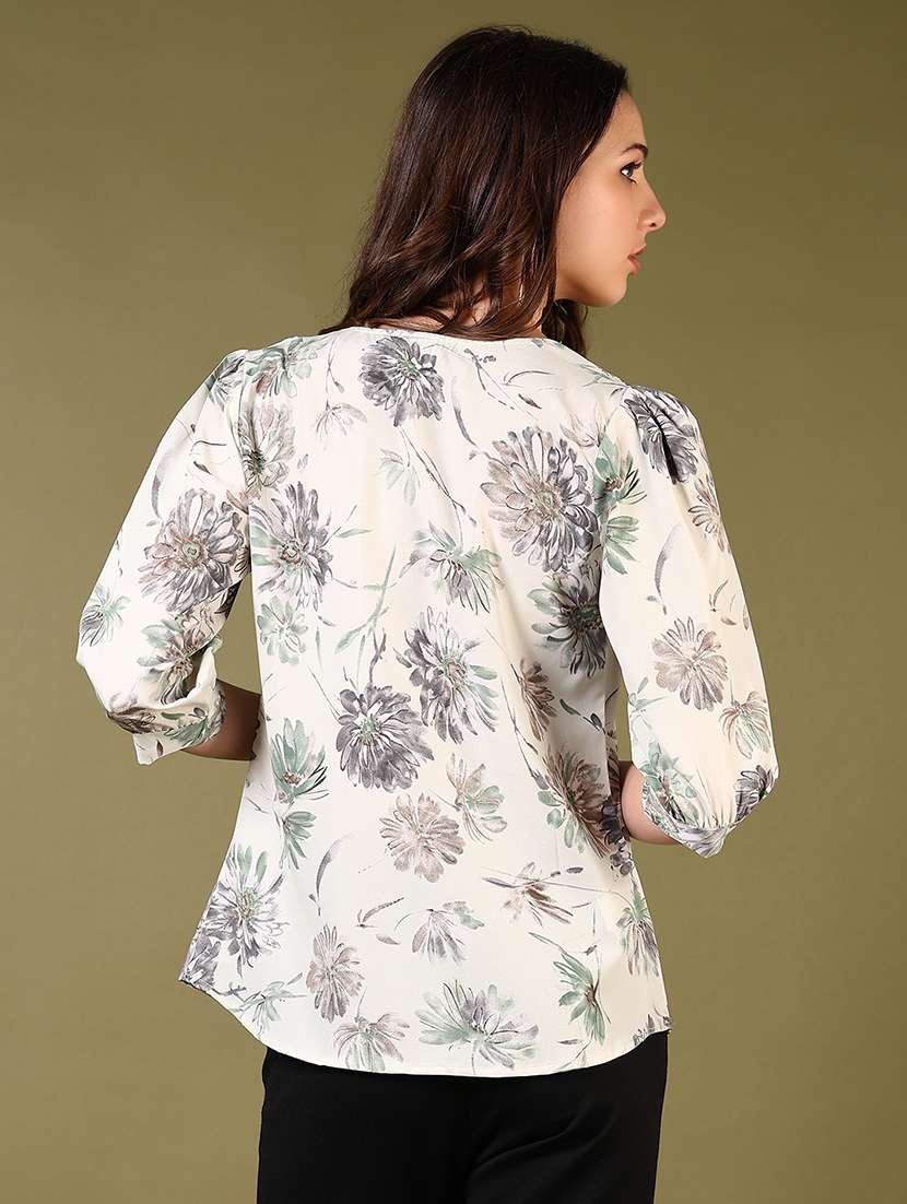 women white floral printed three quarter sleeve top - 21690051 -  Standard Image - 2