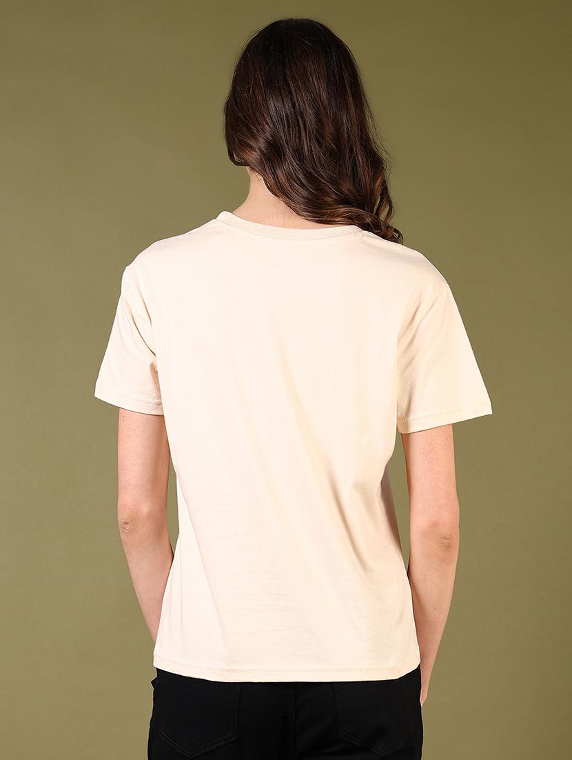 women beige printed round neck t-shirt - 21690065 - Standard Image - 2