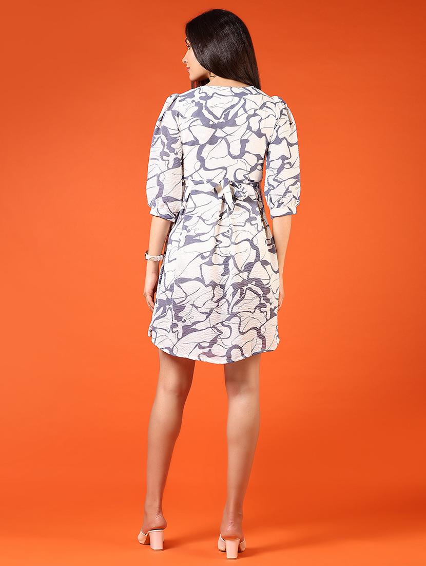 women printed puff sleeves a-line dress - 21690071 - Standard Image - 2