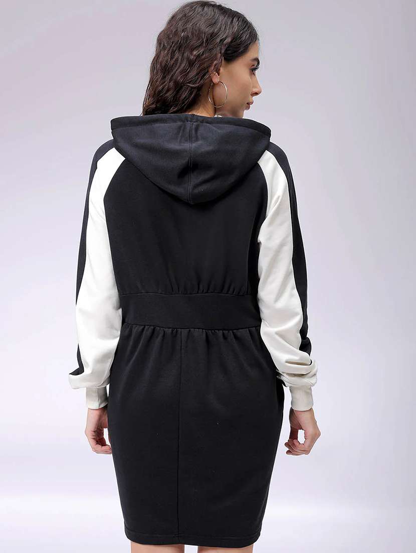 women solid fleece color block hooded dress - 21690133 -  Standard Image - 2