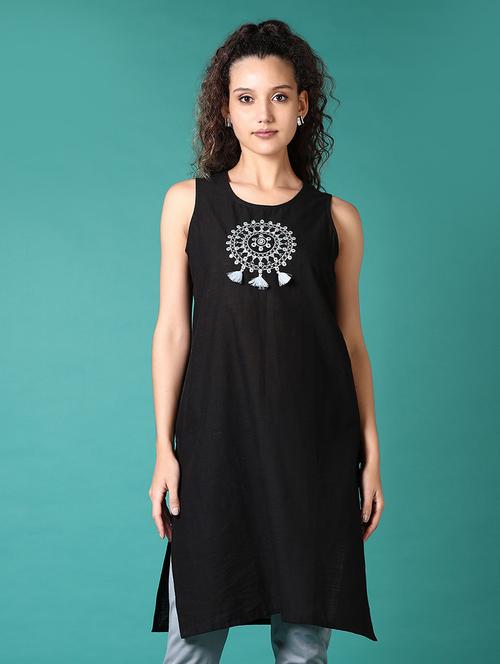 women embroidered sleeveless straight kurta - 21690565 - Standard Image - 0