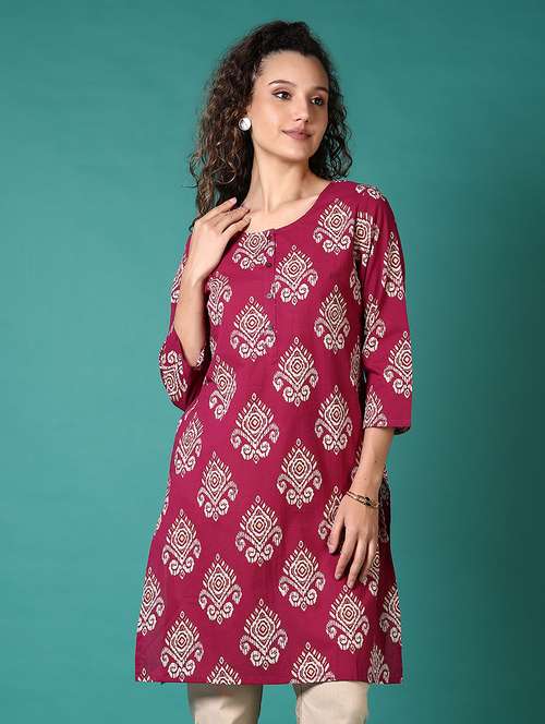 women printed three quarter sleeve straight kurta - 21690566 - Standard Image - 0