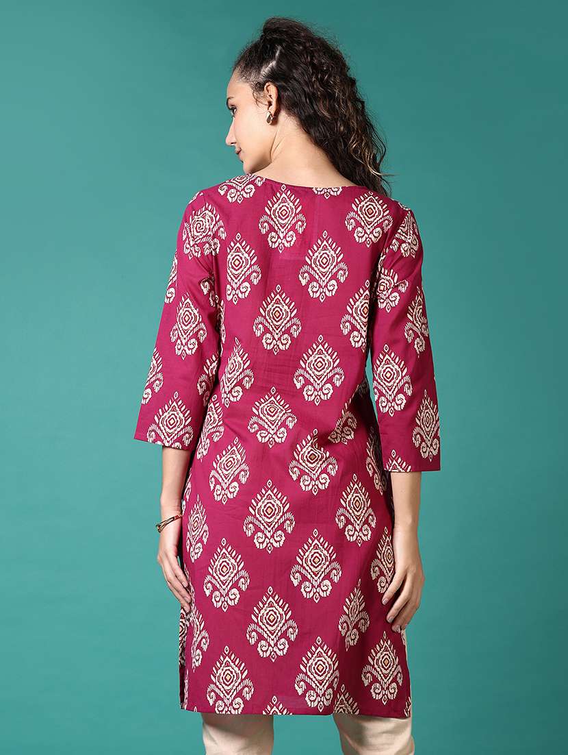 women printed three quarter sleeve straight kurta - 21690566 - Standard Image - 2