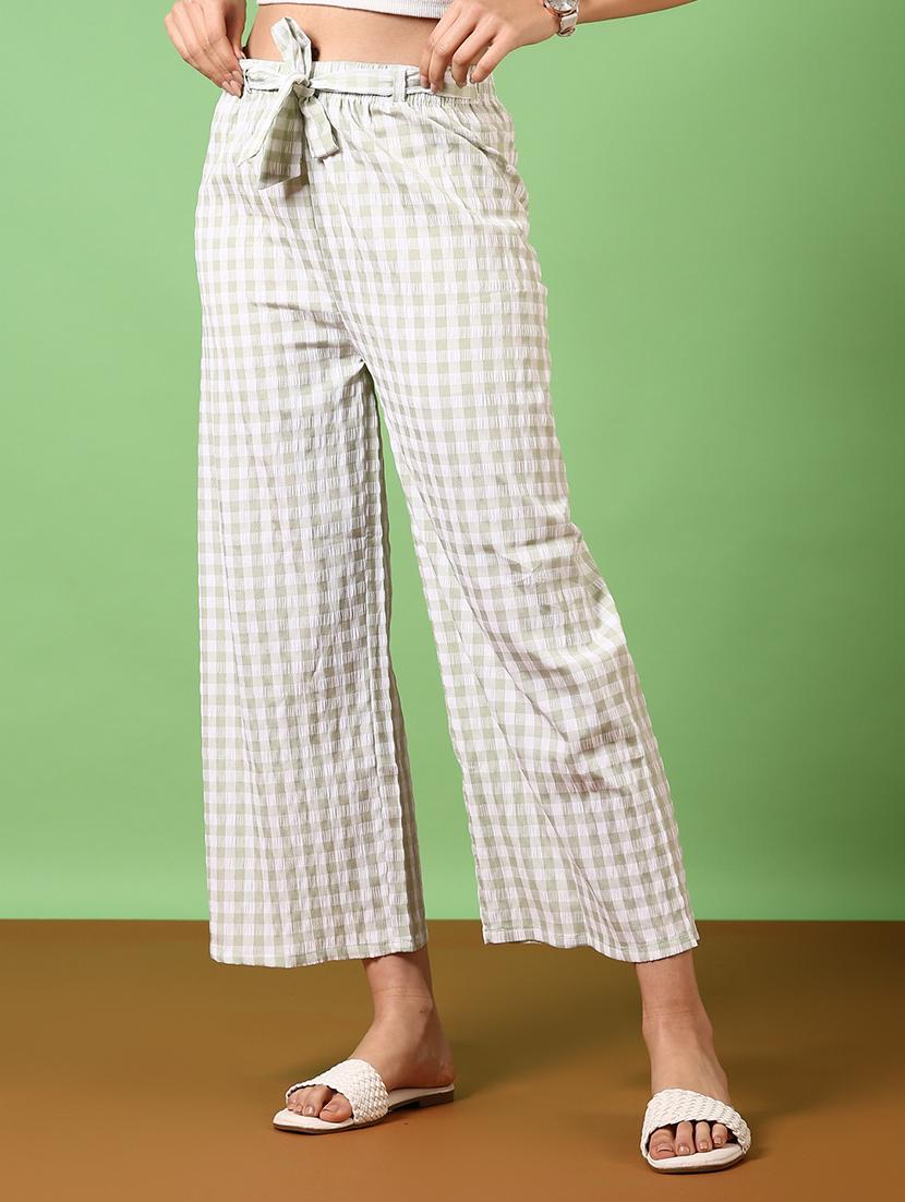 women checkered mid rise wide leg trouser - 21690574 - Standard Image - 2