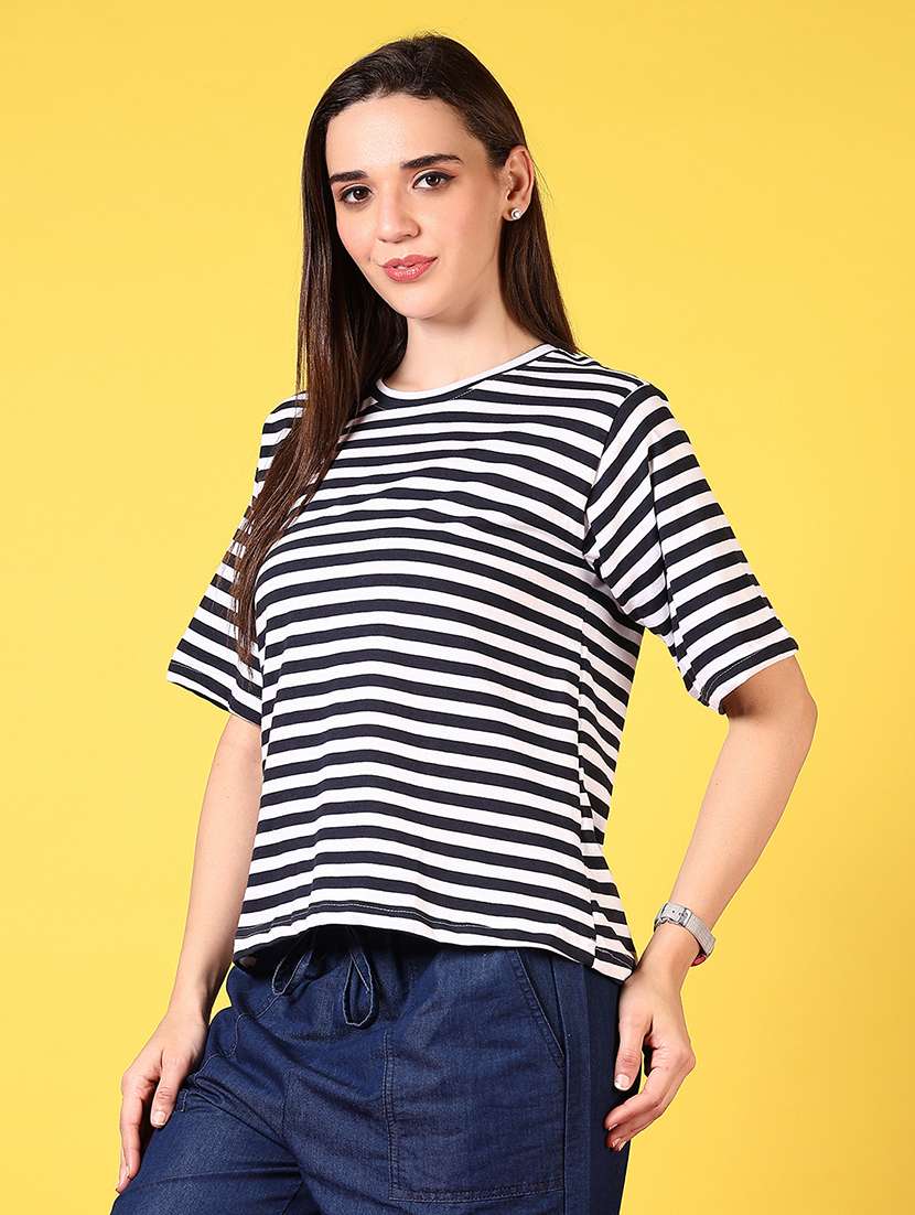 women striped round neck t-shirt - 21690584 -  Standard Image - 2