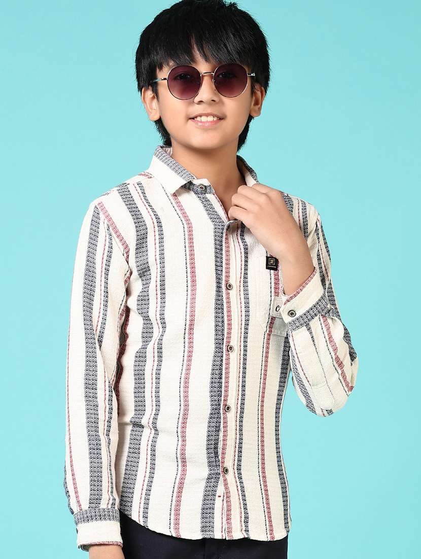 Boys Striped Collared Long Sleeves Shirt