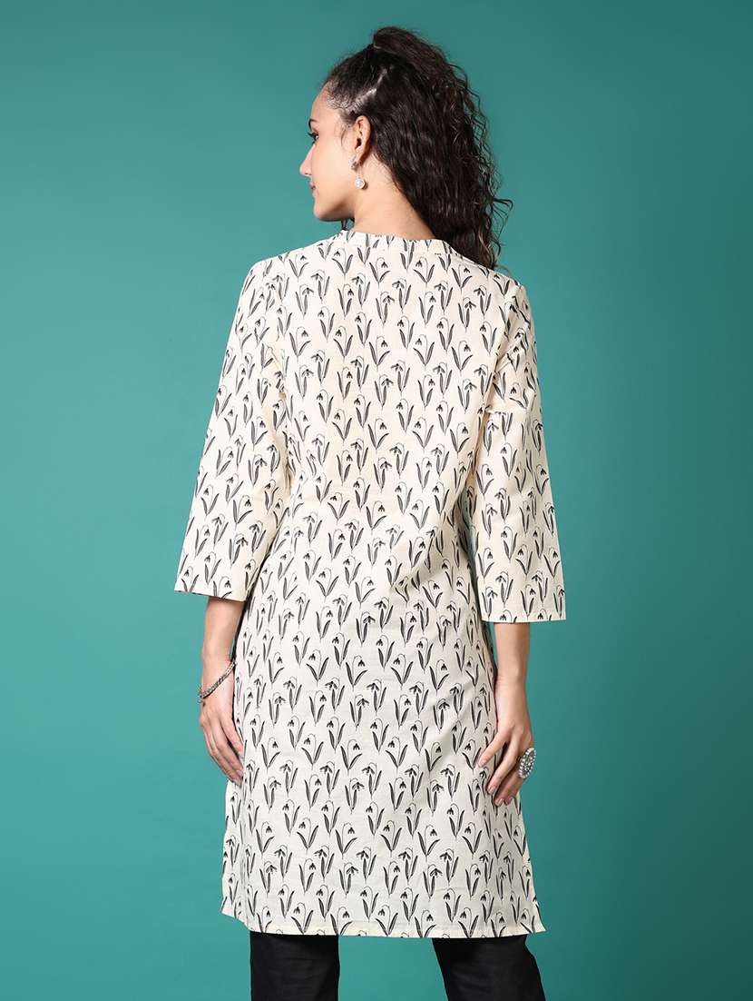 women printed three quarter sleeve straight kurta - 21690622 -  Standard Image - 2